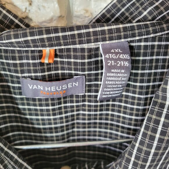 Van Heusen Mens Shirt 4XL Long Sleeve Black White Plaid Pocket PLA86XE - Picture 9 of 10